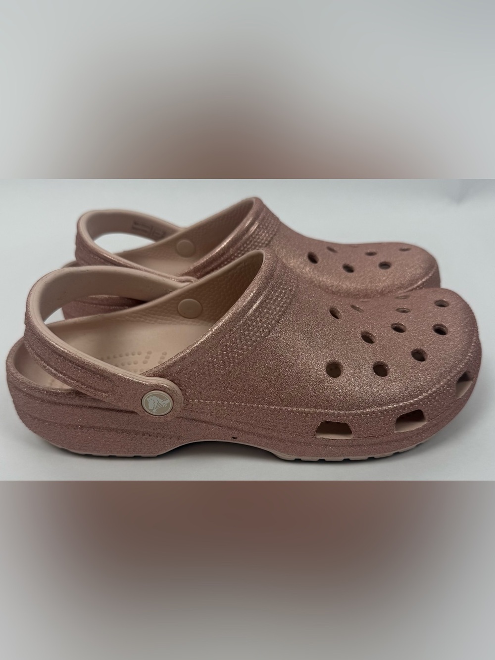 Crocs Classic Glitter Clog Quartz Rose Gold Sparkle Women’s 11 Men’s 9 EUC - Picture 6 of 10